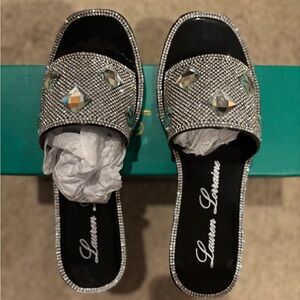 Lauren Lorraine Bianca Silver/ Black Sandals